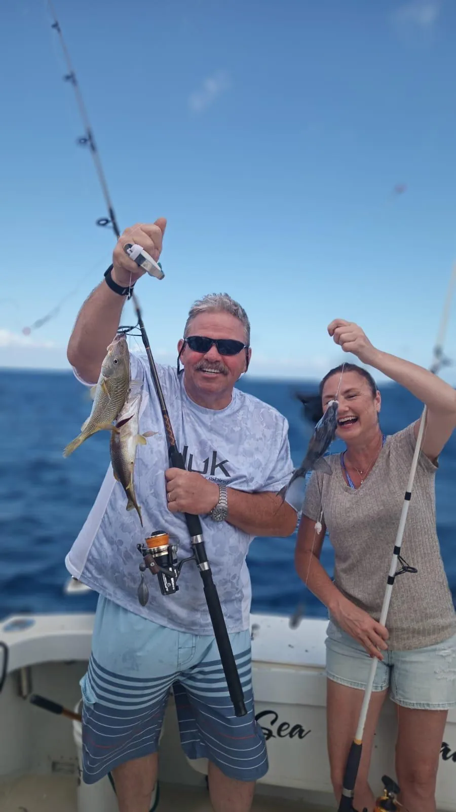 Bottom fishing at anchor with light tackle, Cozumel